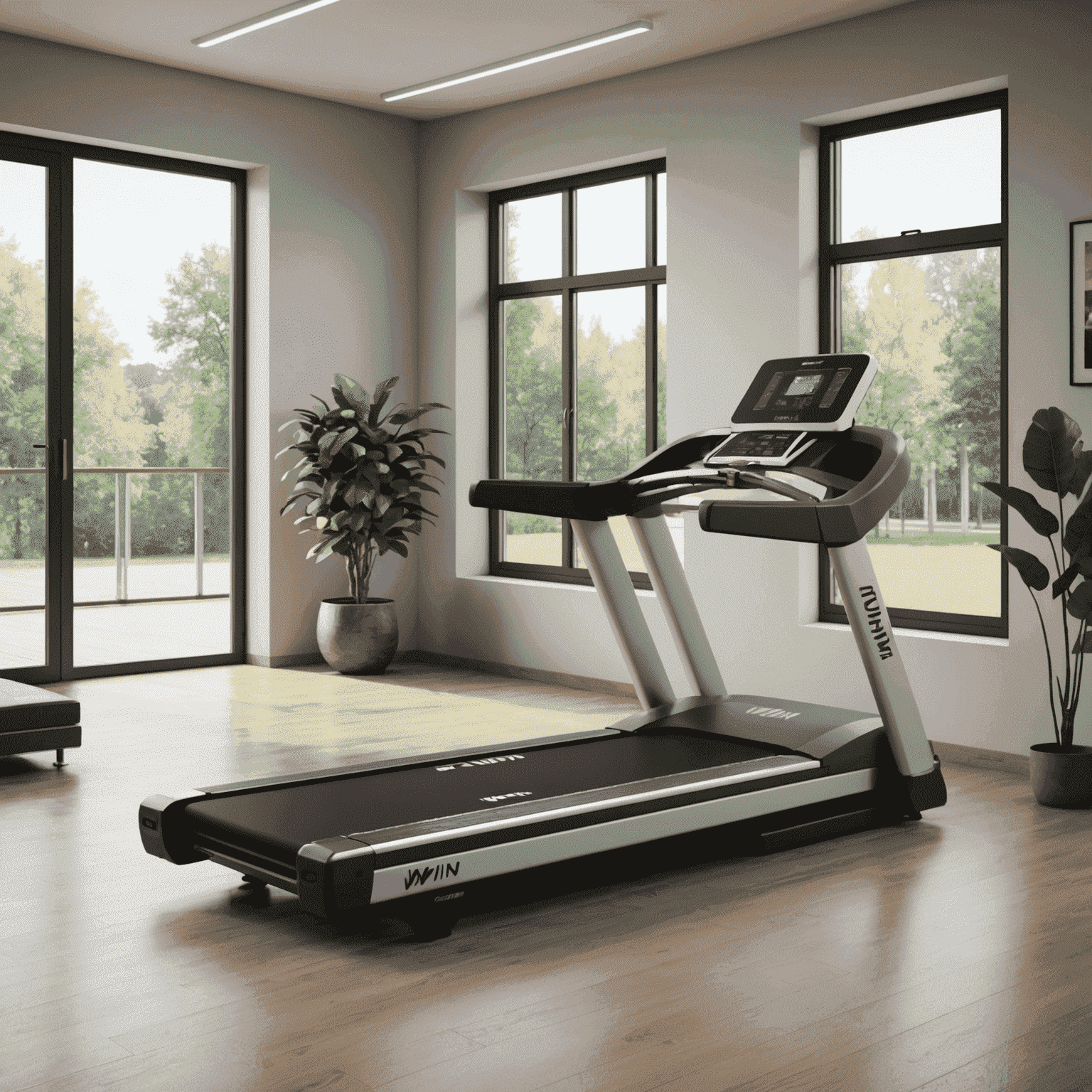 Un moderno tapis roulant con display digitale in una palestra 1win Fitness